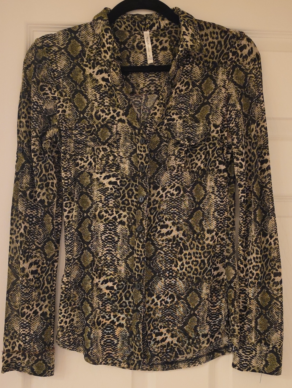 DNA couture Olive and Black Animal-Print Button-Down Shirt